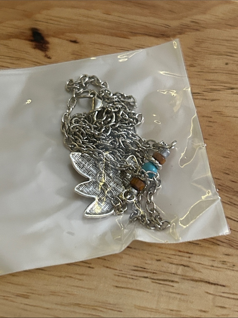 Silver Leaf Pendant Necklace with Turquoise Accent